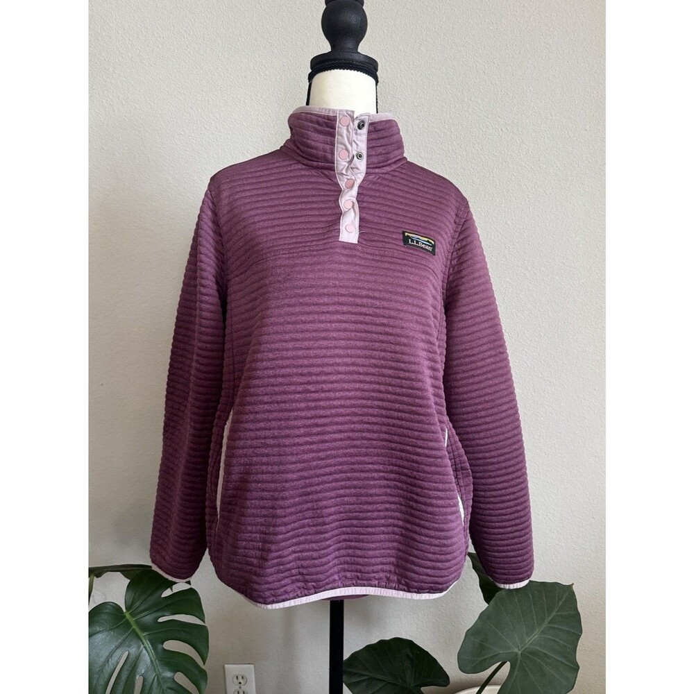 L.L.Bean Women's L Petite Purple Quilted Snap Pullover Fleece Sweatshirt